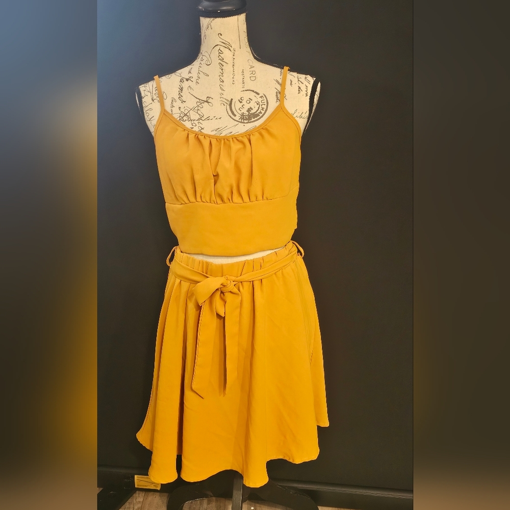 Elegant Mustard Skirt And Crop Top